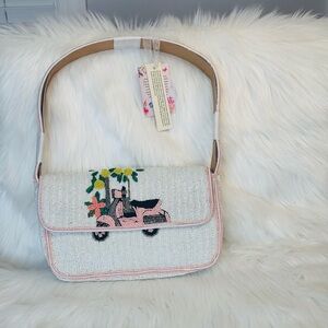 Embroidered White and Pink Women's Bag